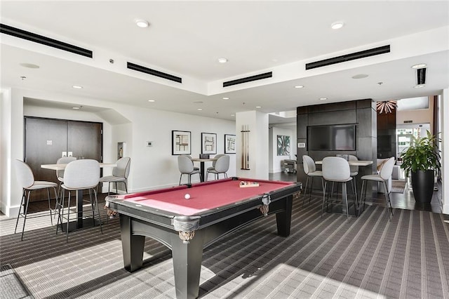 rec room with carpet floors and pool table