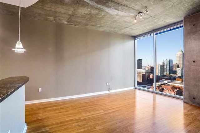 interior space with floor to ceiling windows and wood-type flooring