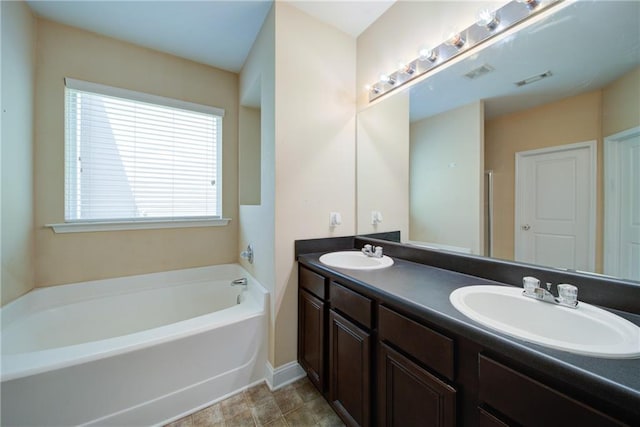 1575 Parkside Village Dr, Cumming, GA 30040 - full bathroom with a bath, double vanity, and baseboards