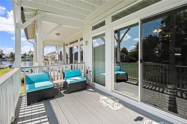 deck with a water view