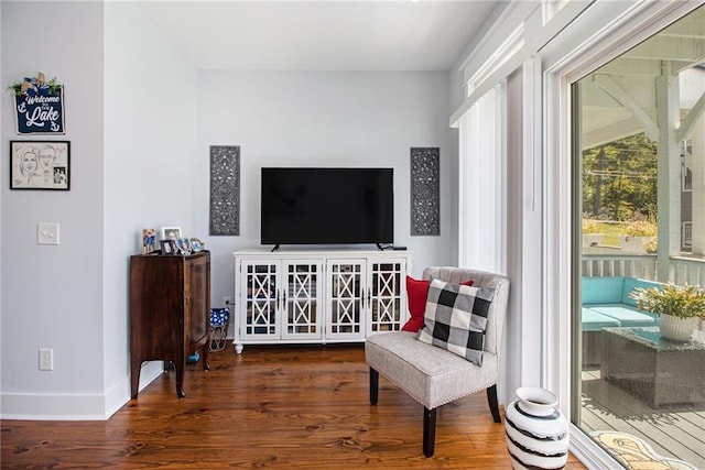 sitting room with dark hardwood / wood-style floors