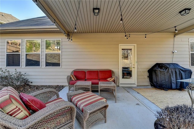 view of patio with an outdoor hangout area and area for grilling