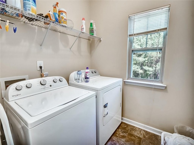 laundry area with independent washer and dryer, baseboards, and laundry area