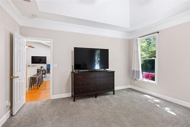 3072 Oaktree Ln, Duluth, GA 30096 - carpeted bedroom featuring ornamental molding and a raised ceiling