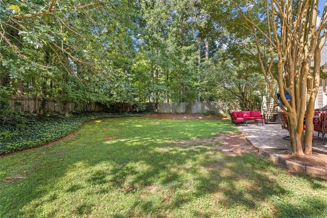 3072 Oaktree Ln, Duluth, GA 30096 - fenced backyard featuring outdoor lounge area and a patio
