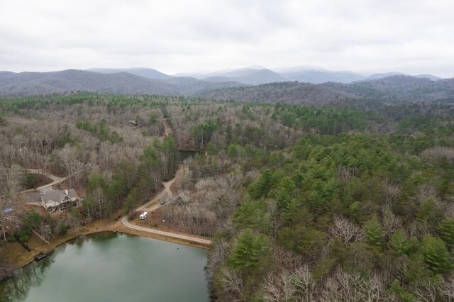 aerial view featuring a water and mountain view