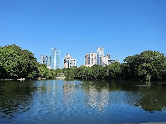 view of water feature with a view of city