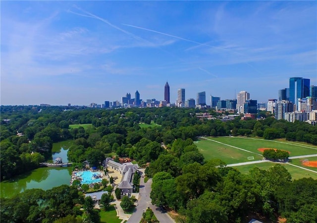 bird's eye view with a view of city and a water view