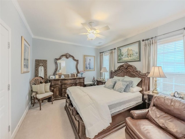 6416 Hickory Springs Cir, Hoschton, GA 30548 - bedroom with ornamental molding, light colored carpet, baseboards, and ceiling fan