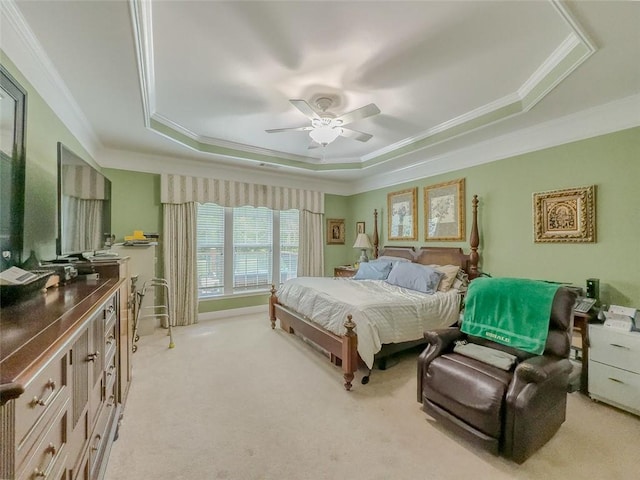 6416 Hickory Springs Cir, Hoschton, GA 30548 - bedroom featuring a raised ceiling, ornamental molding, light colored carpet, and a ceiling fan