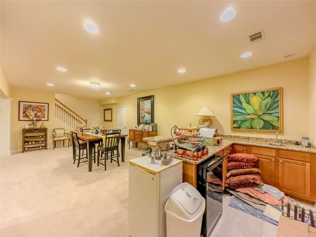 6416 Hickory Springs Cir, Hoschton, GA 30548 - office area featuring recessed lighting, beverage cooler, light carpet, and a sink