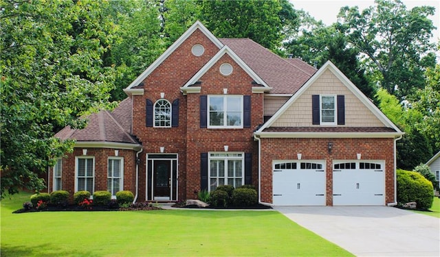 2940 Saddlebrook Glen Dr, Cumming, GA 30041 - view of front of home featuring driveway, a front yard, brick siding, and an attached garage