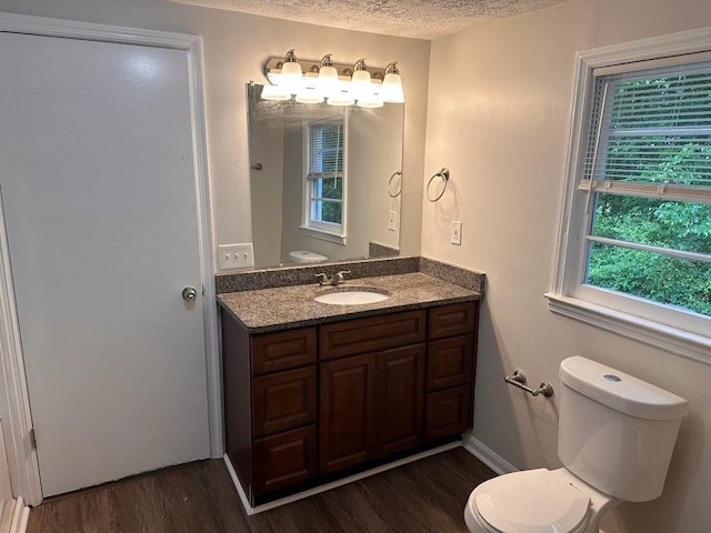 1095 S Burnt Hickory Rd, Douglasville, GA 30134 - bathroom with wood finished floors, toilet, vanity, and a textured ceiling