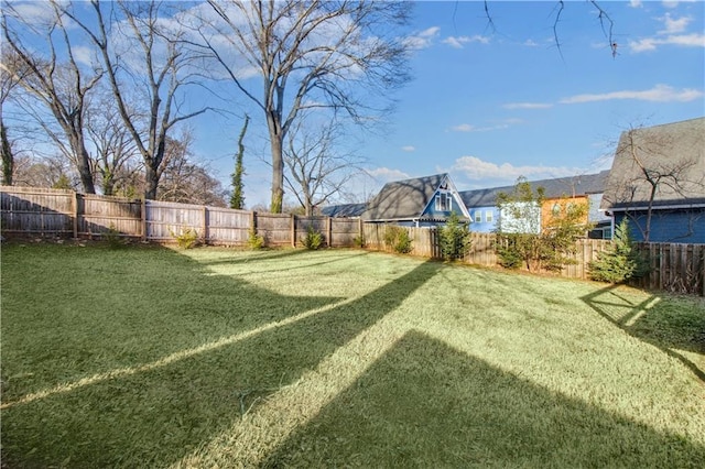 view of yard with a fenced backyard