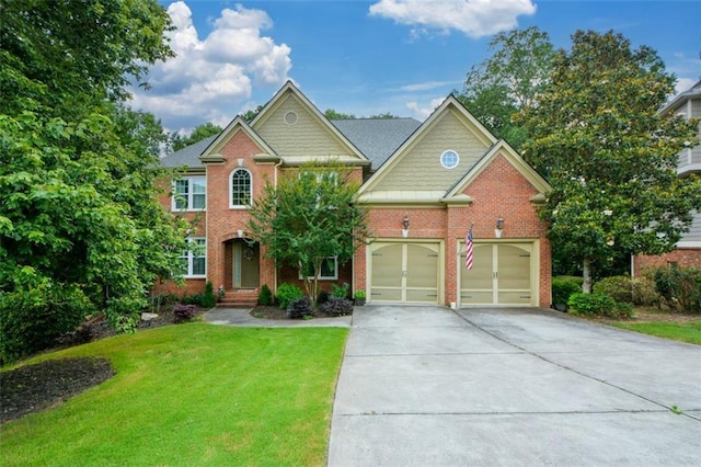 3423 Mulberry Lane Ct, Dacula, GA 30019 - view of front of house with driveway, brick siding, a front lawn, and a garage