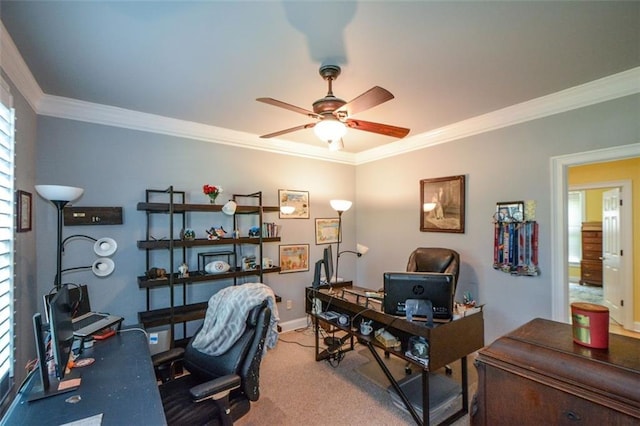 3423 Mulberry Lane Ct, Dacula, GA 30019 - carpeted office space featuring crown molding and a ceiling fan