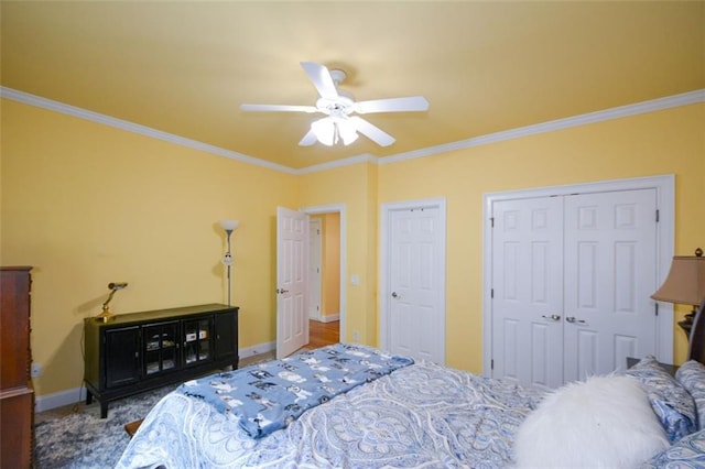 3423 Mulberry Lane Ct, Dacula, GA 30019 - carpeted bedroom featuring ornamental molding and ceiling fan