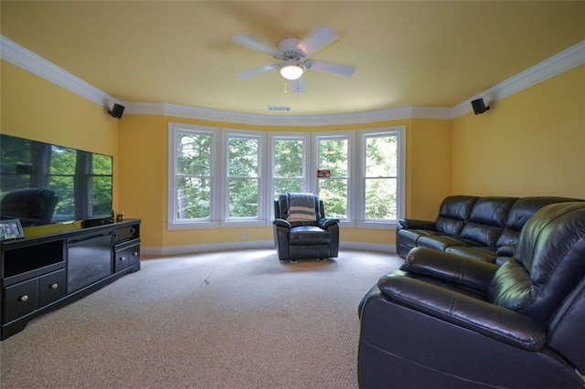 3423 Mulberry Lane Ct, Dacula, GA 30019 - living area with crown molding, ceiling fan, and carpet flooring