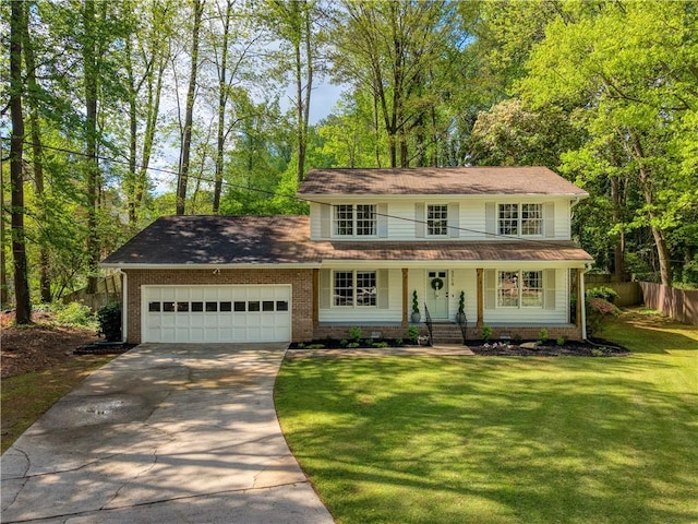 3719 Northbrook Ct, Atlanta, GA 30340 - traditional-style home featuring concrete driveway, covered porch, a garage, and brick siding