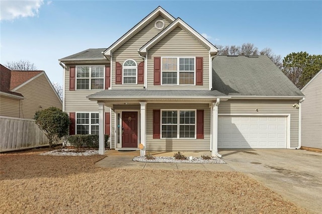 front facade with a garage