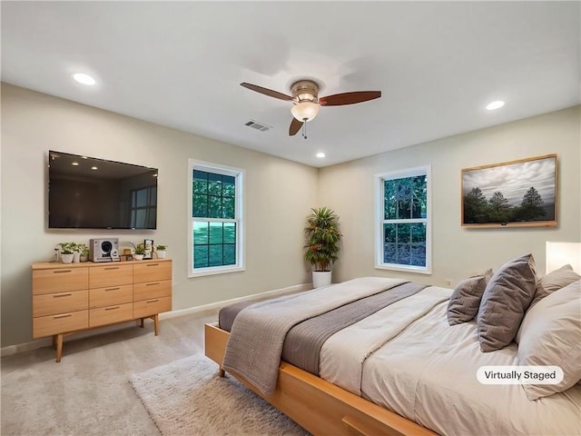 89 Elsberry Rd, Dallas, GA 30157 - bedroom with recessed lighting, baseboards, light carpet, and a ceiling fan