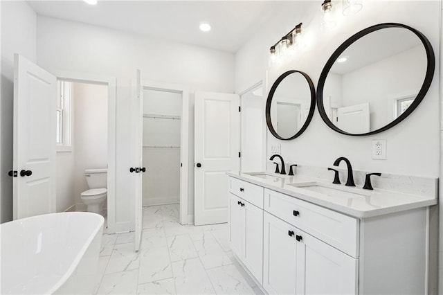 bathroom with vanity, toilet, and a bathtub