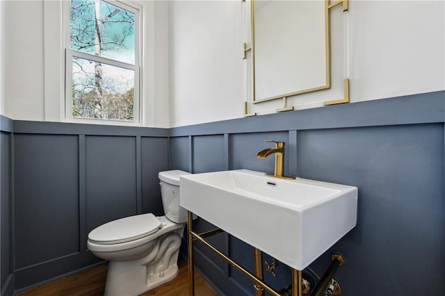 bathroom featuring sink, hardwood / wood-style flooring, and toilet