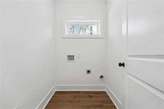 laundry room featuring washer hookup, hookup for an electric dryer, and dark hardwood / wood-style flooring