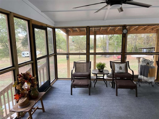 sunroom with ceiling fan