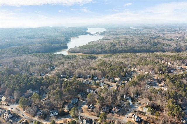 bird's eye view with a view of trees and a water view