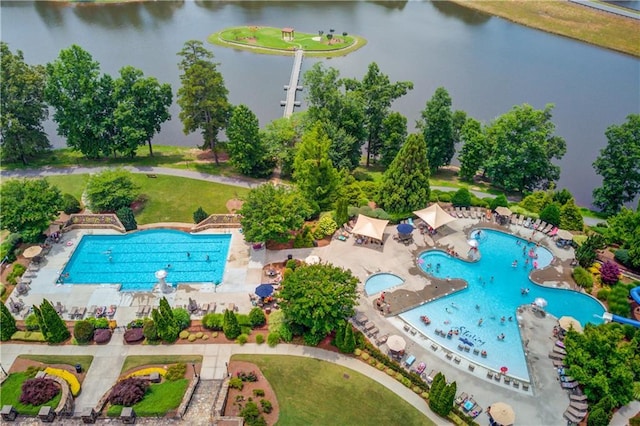 6410 Crosscreek Ln, Flowery Branch, GA 30542 - aerial view of a pool area and a nearby body of water