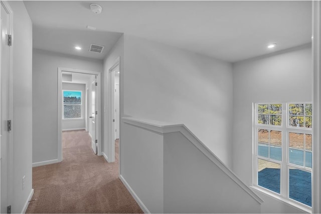 16 Grove Pointe Way SE, Cartersville, GA 30120 - hallway with carpet flooring, plenty of natural light, an upstairs landing, baseboards, and recessed lighting