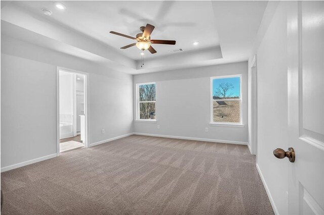 16 Grove Pointe Way SE, Cartersville, GA 30120 - unfurnished room with a raised ceiling, ceiling fan, carpet floors, baseboards, and recessed lighting