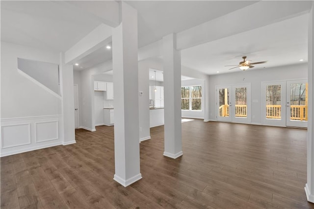 16 Grove Pointe Way SE, Cartersville, GA 30120 - unfurnished living room with dark wood-style flooring, ceiling fan, recessed lighting, and a sink