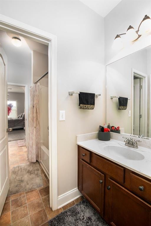 3631 Guinevere Trce, Douglasville, GA 30135 - full bath with vanity, shower / bathtub combination with curtain, and baseboards