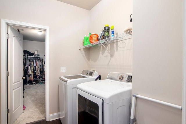 3631 Guinevere Trce, Douglasville, GA 30135 - washroom featuring separate washer and dryer, dark wood-style flooring, and baseboards