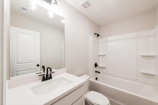 full bathroom with vanity, toilet, and bathing tub / shower combination