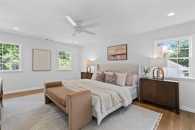 5143 Meadowlake Ln, Dunwoody, GA 30338 - bedroom featuring wood finished floors, recessed lighting, ceiling fan, and baseboards