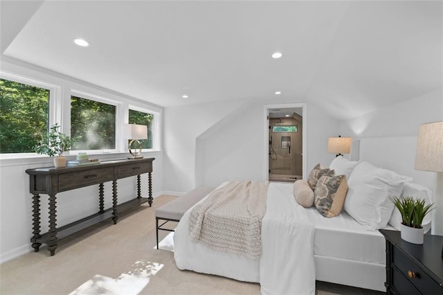 5143 Meadowlake Ln, Dunwoody, GA 30338 - carpeted bedroom featuring vaulted ceiling, recessed lighting, and baseboards