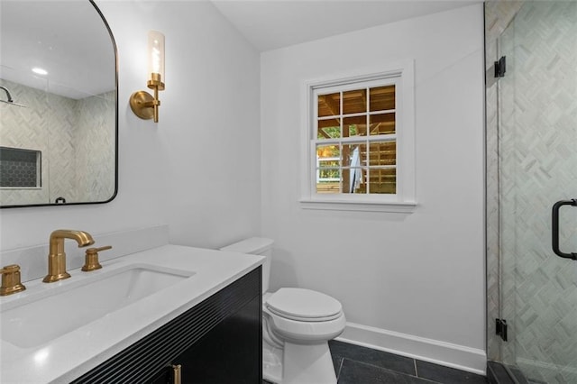 5143 Meadowlake Ln, Dunwoody, GA 30338 - full bath featuring tile patterned floors, a shower stall, toilet, baseboards, and vanity