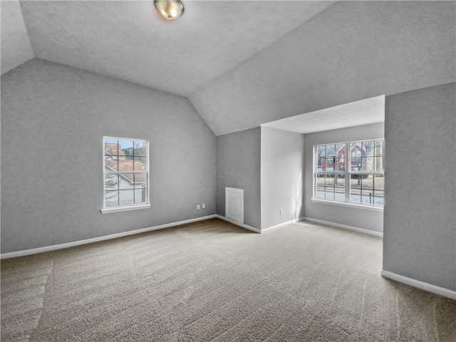 additional living space with lofted ceiling, carpet, and plenty of natural light