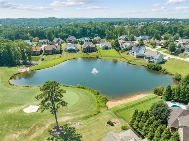 birds eye view of property featuring a residential view and a water view