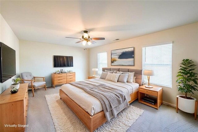 249 Creekview Way, Dallas, GA 30132 - bedroom featuring light colored carpet, ceiling fan, and baseboards
