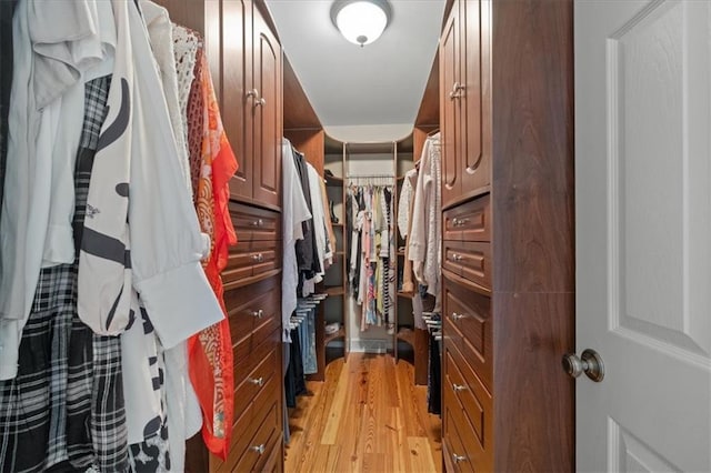 spacious closet featuring light wood-style flooring