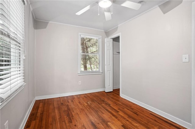 1891 8th St, Atlanta, GA 30341 - spare room featuring ornamental molding, wood finished floors, ceiling fan, and baseboards