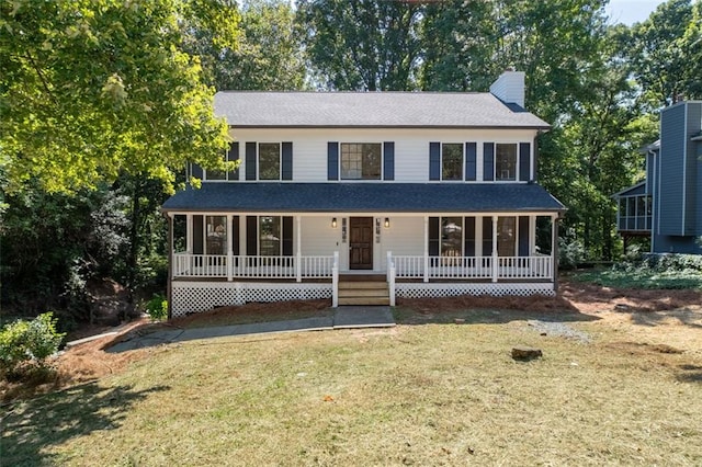 4166 Riverhill Ct NE, Roswell, GA 30075 - view of front of house with a porch, a chimney, and a front lawn