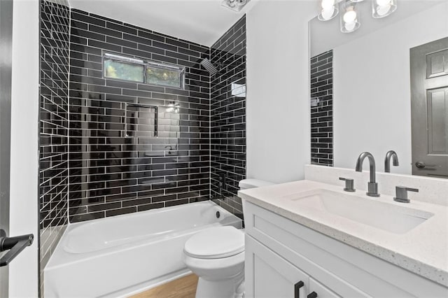 4166 Riverhill Ct NE, Roswell, GA 30075 - bathroom with vanity, toilet, shower / tub combination, and wood finished floors