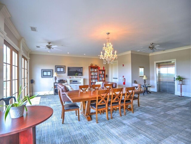351 NE Washington Ave NE Unit 307, Marietta, GA 30060 - carpeted dining space with healthy amount of natural light, ceiling fan, baseboards, and crown molding
