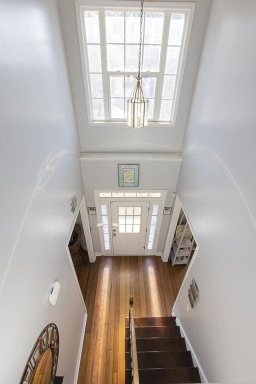 entrance foyer featuring stairs and wood-type flooring