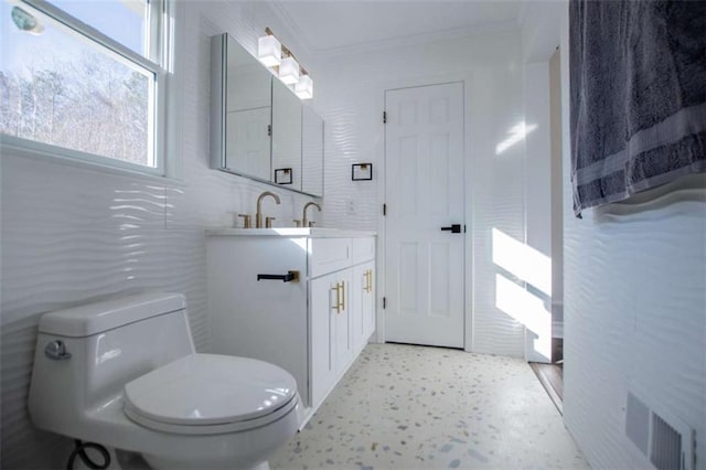 280 Hitchcock Rd, Dallas, GA 30157 - bathroom featuring toilet, vanity, and ornamental molding
